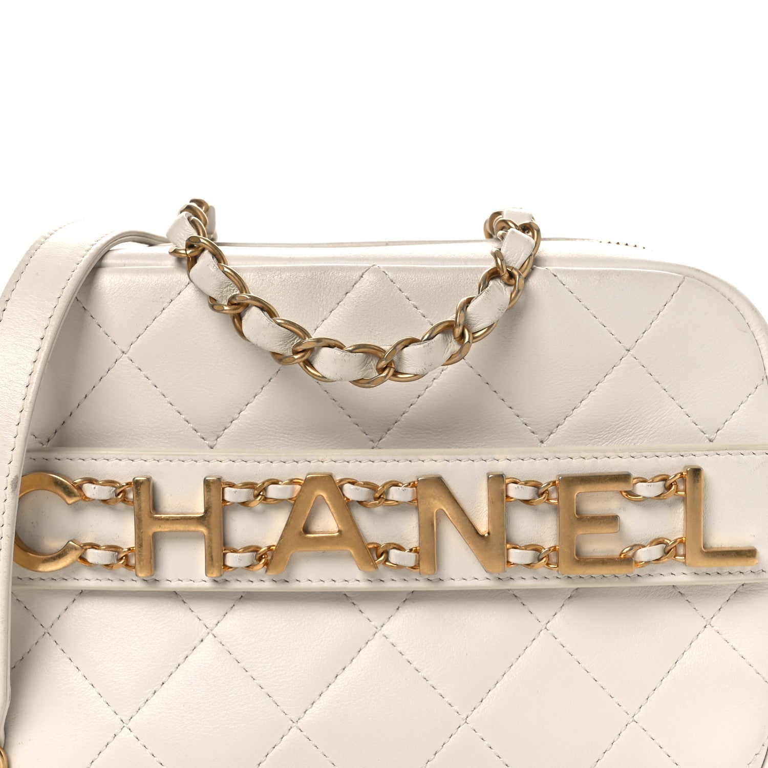 Chanel Calfskin Quilted Enchained Camera Case Bag White