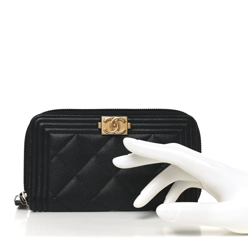 Caviar Quilted Small Boy Zip Around Wallet Black