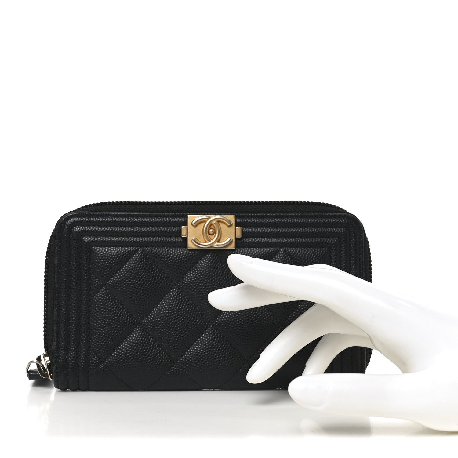 Caviar Quilted Small Boy Zip Around Wallet Black