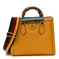 Gucci Textured Dollar Calfskin Web Small Diana Tote Bag Yellow Dusty Azure