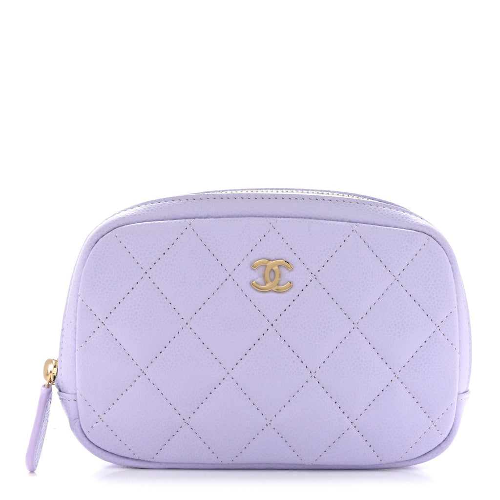 Caviar Quilted Small Curvy Pouch Cosmetic Case Light Purple