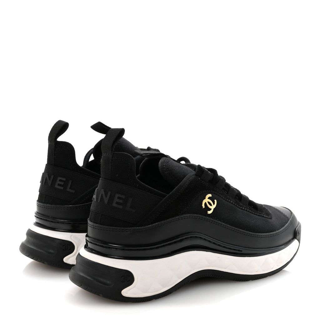 Chanel Velvet Calfskin Mixed Fibers CC Sneakers 36.5 Black
