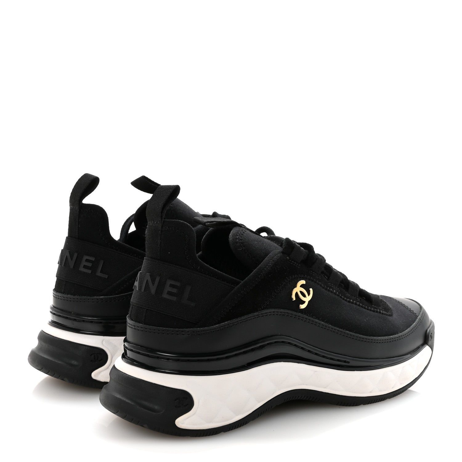 Chanel Velvet Calfskin Mixed Fibers CC Sneakers 36.5 Black