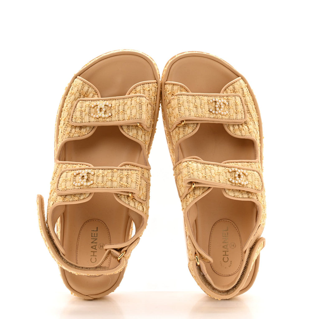 Braided Fabric Velcro Dad Sandals 38.5 Beige