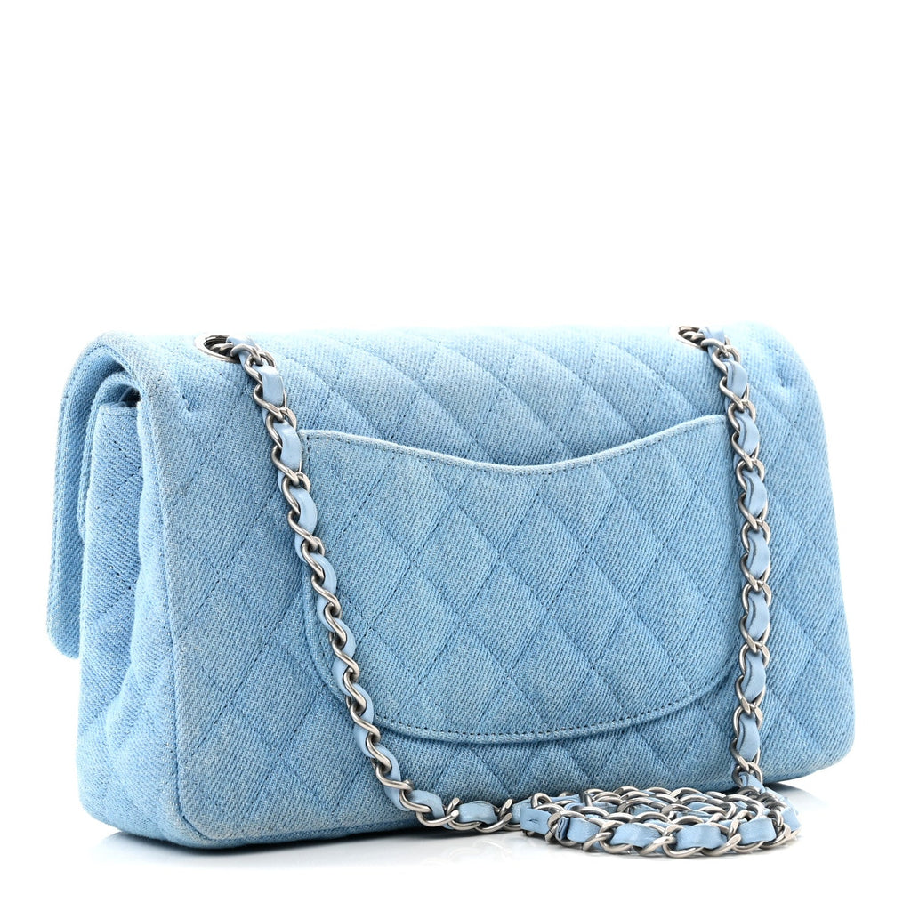 Chanel Denim Quilted Medium Double Flap Light Blue