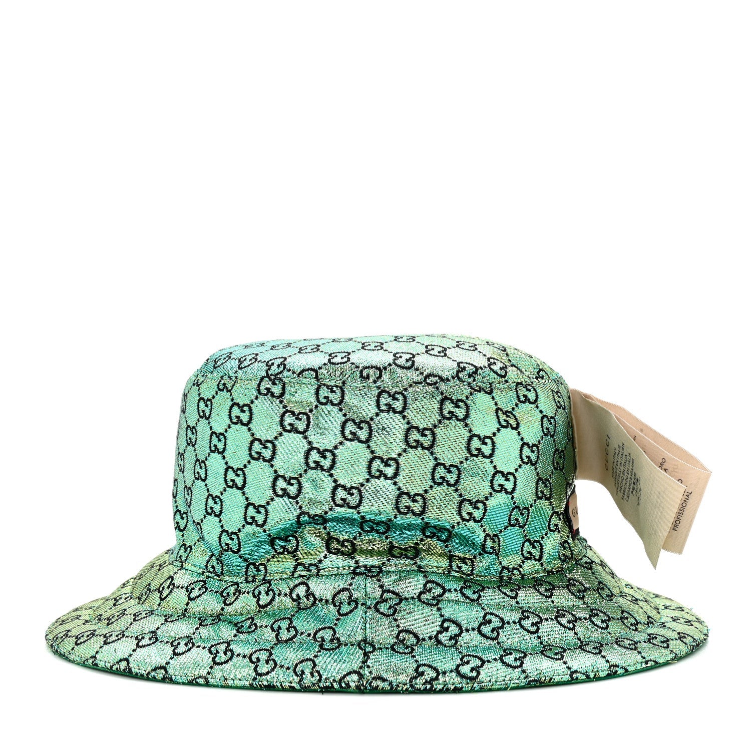 Gucci Canvas Lame GG Monogram Reversible Bucket Hat L Green