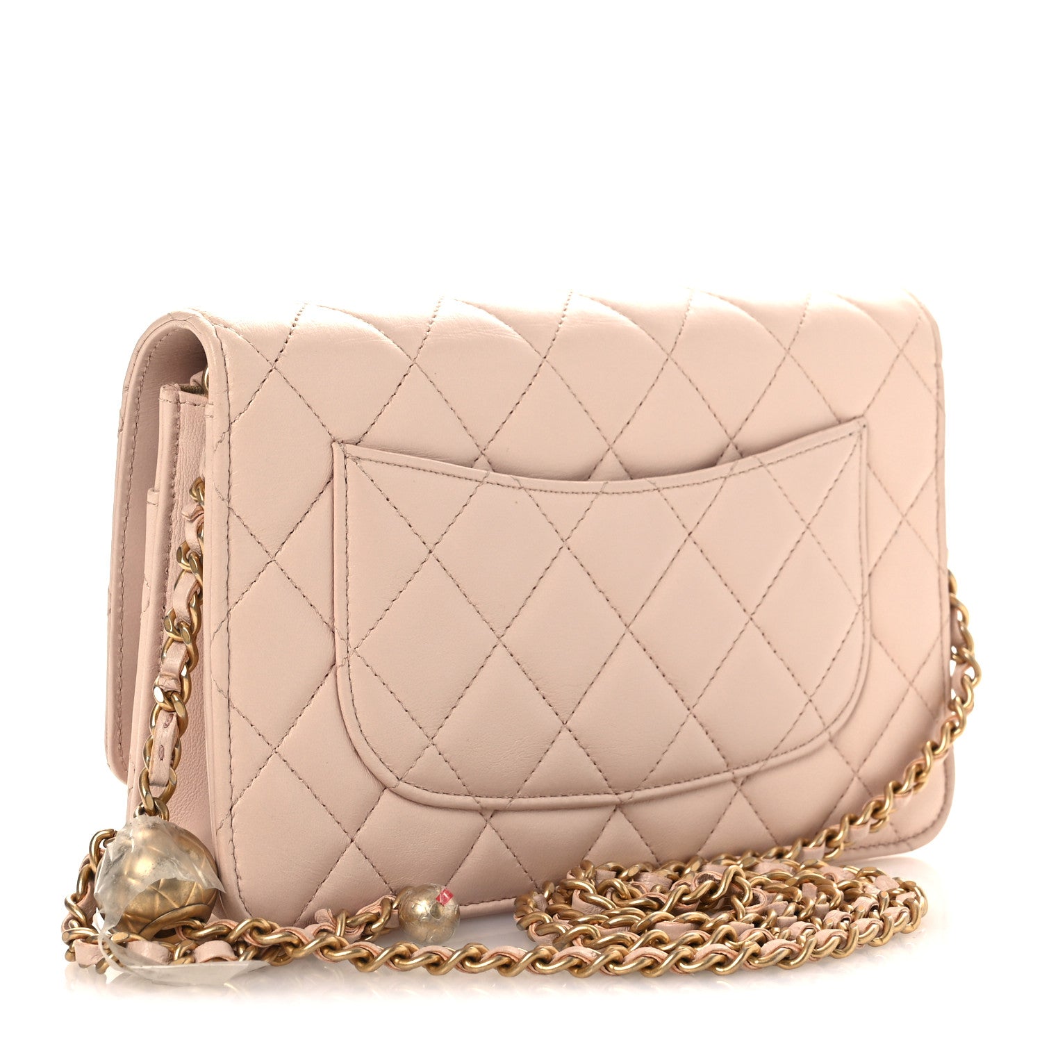 Chanel Lambskin Quilted CC Pearl Crush Wallet on Chain WOC Light Pink