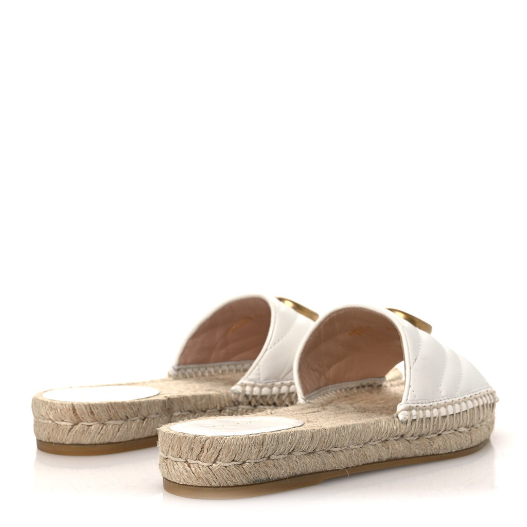 Gucci Nappa Matelasse GG Marmont Espadrille Slide Sandals 35 Great White