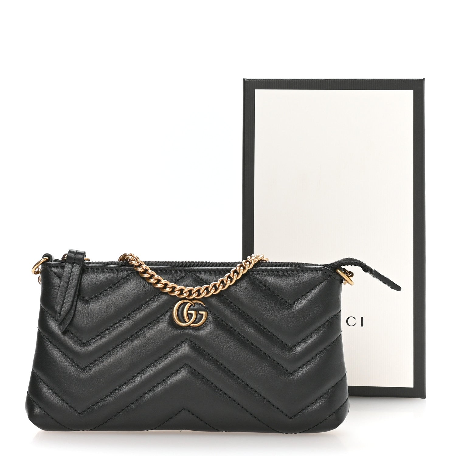 Gucci Calfskin Matelasse Mini GG Marmont Chain Bag Black