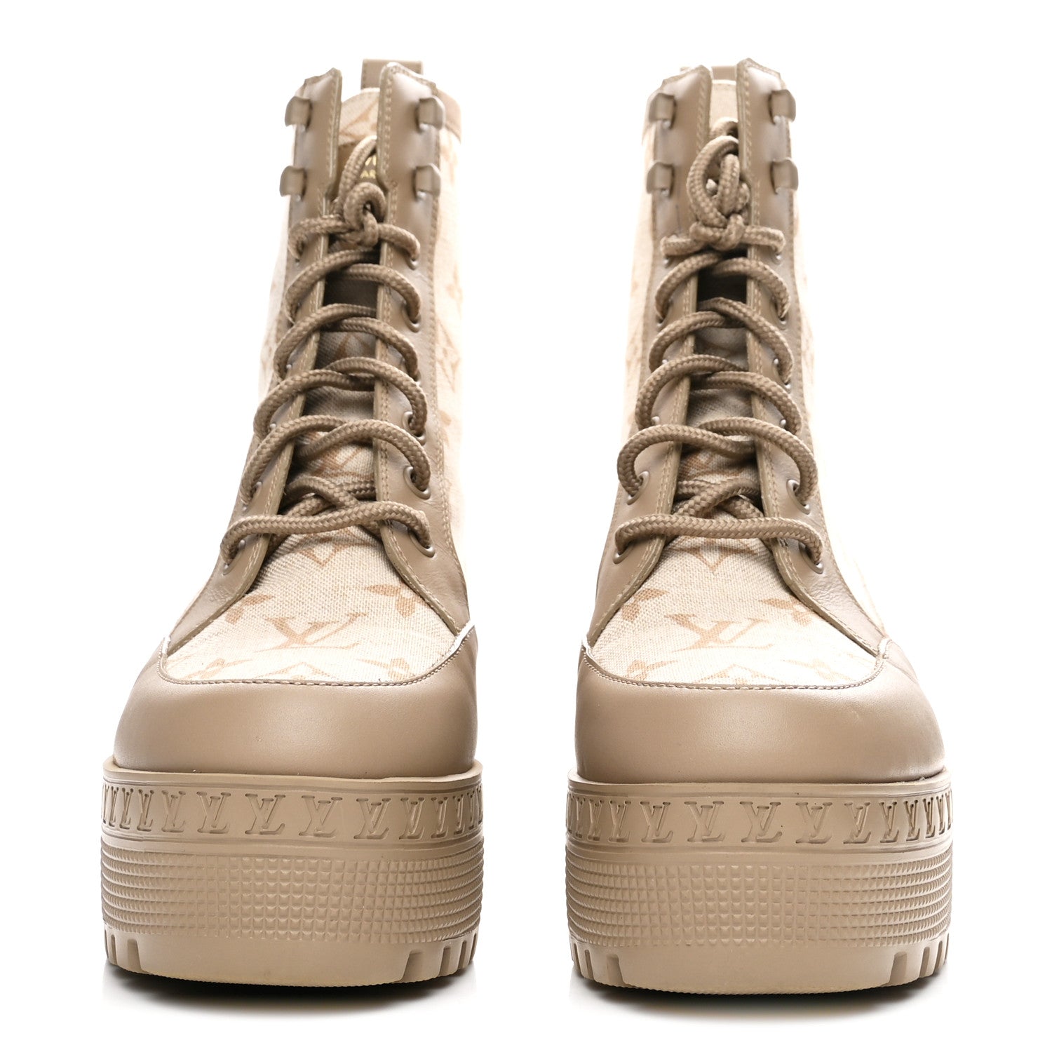 Louis Vuitton Suede Calfskin Laureate Platform Desert Boots 37 Beige