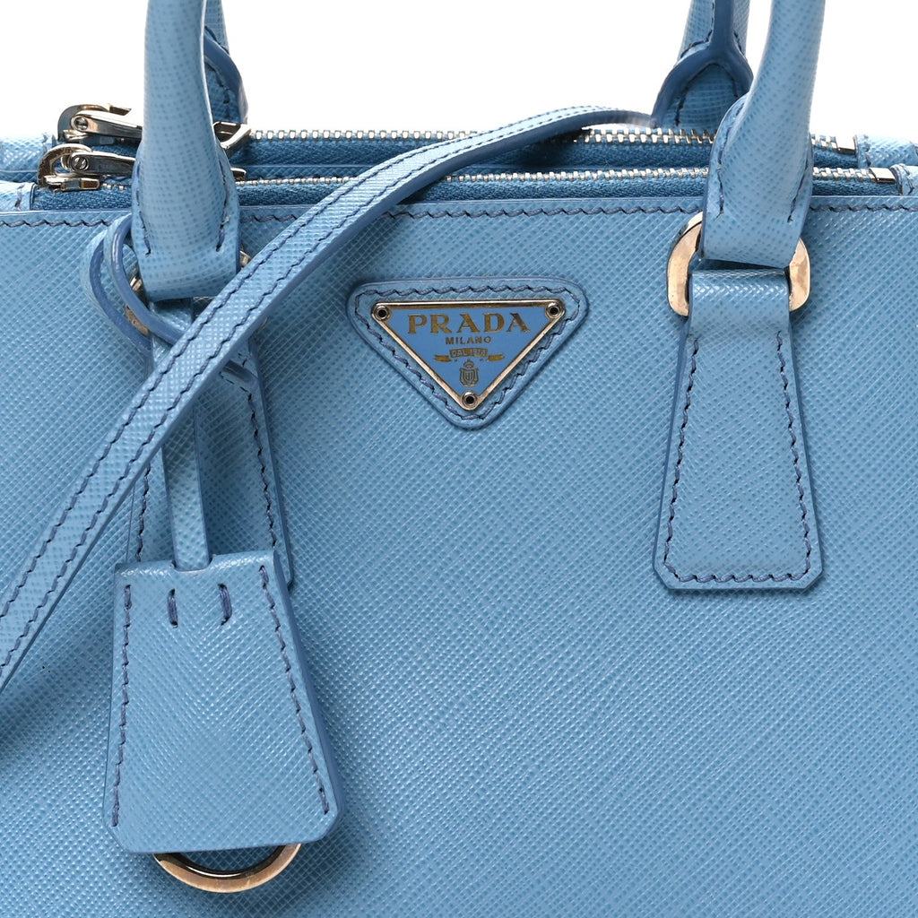 Prada Saffiano Lux Micro Galleria Double Zip Tote Turchese