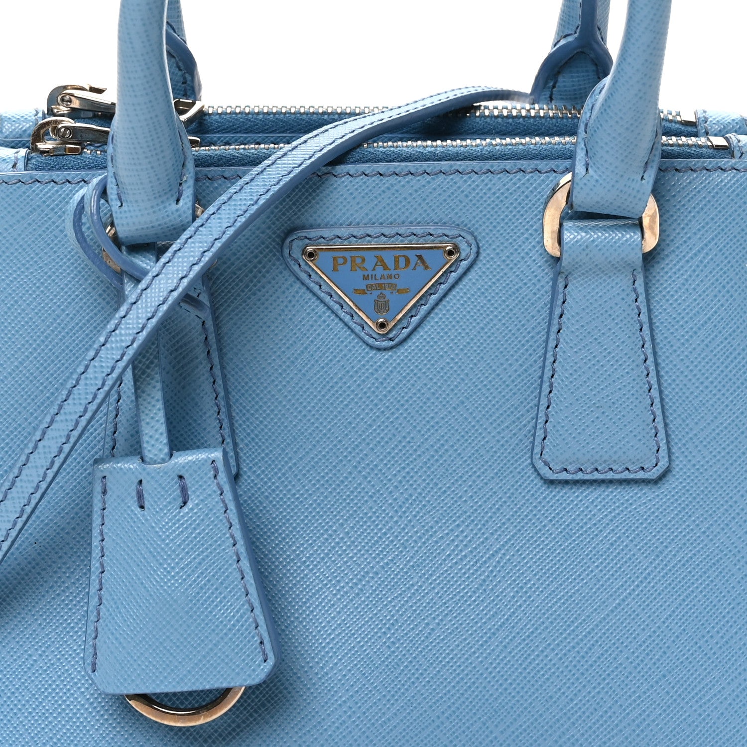 Prada Saffiano Lux Micro Galleria Double Zip Tote Turchese