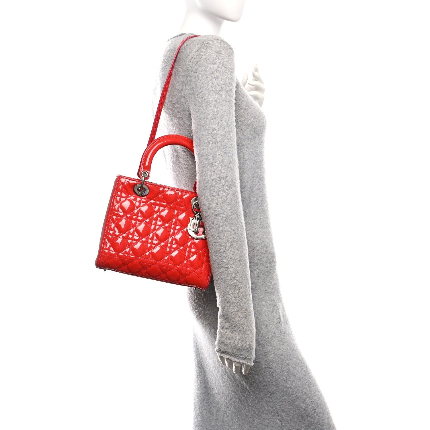 Christian Dior Patent Cannage Whipstitch Medium Lady Dior Red