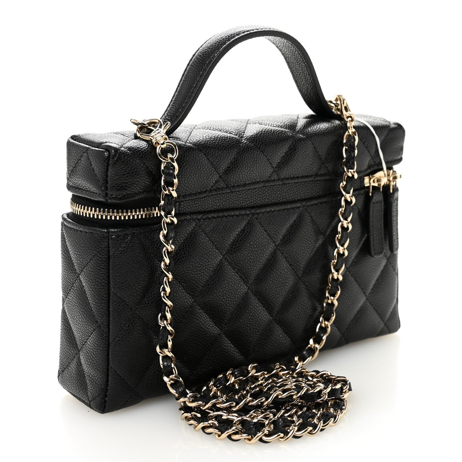 Chanel Caviar Quilted Top Handle Slim Vanity With Chain Black