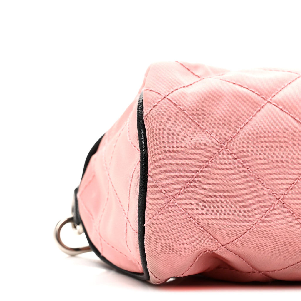 Prada Tessuto Nylon Saffiano Impunturato Quilted Barrel Pochette Pink Black