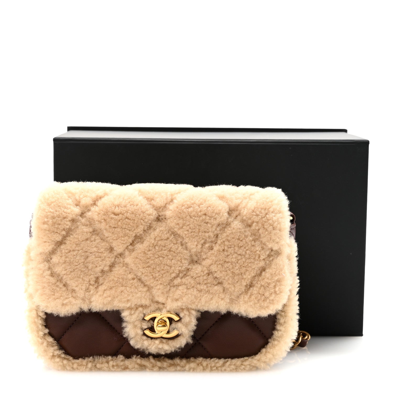 Chanel Shearling Lambskin Quilted Mini Furry Coco Flap Beige Dark Brown
