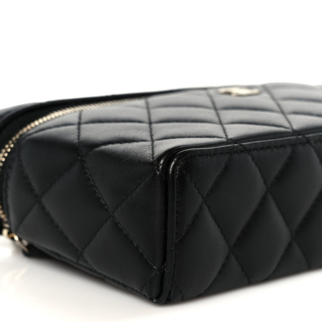 Lambskin Quilted Top Handle Slim Vanity With Chain Black