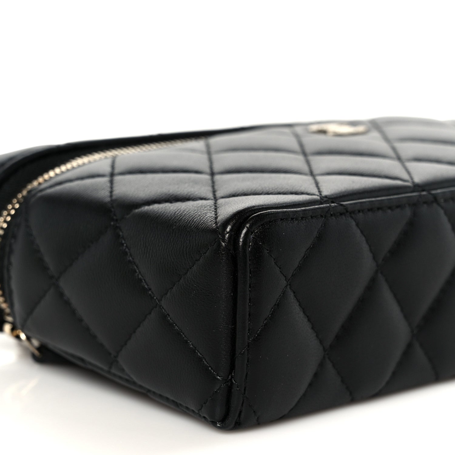 Lambskin Quilted Top Handle Slim Vanity With Chain Black