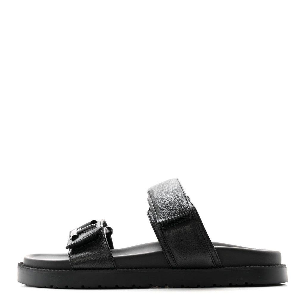 Louis Vuitton Grained Calfskin Sunset Comfort Flat Sandals 38 Black