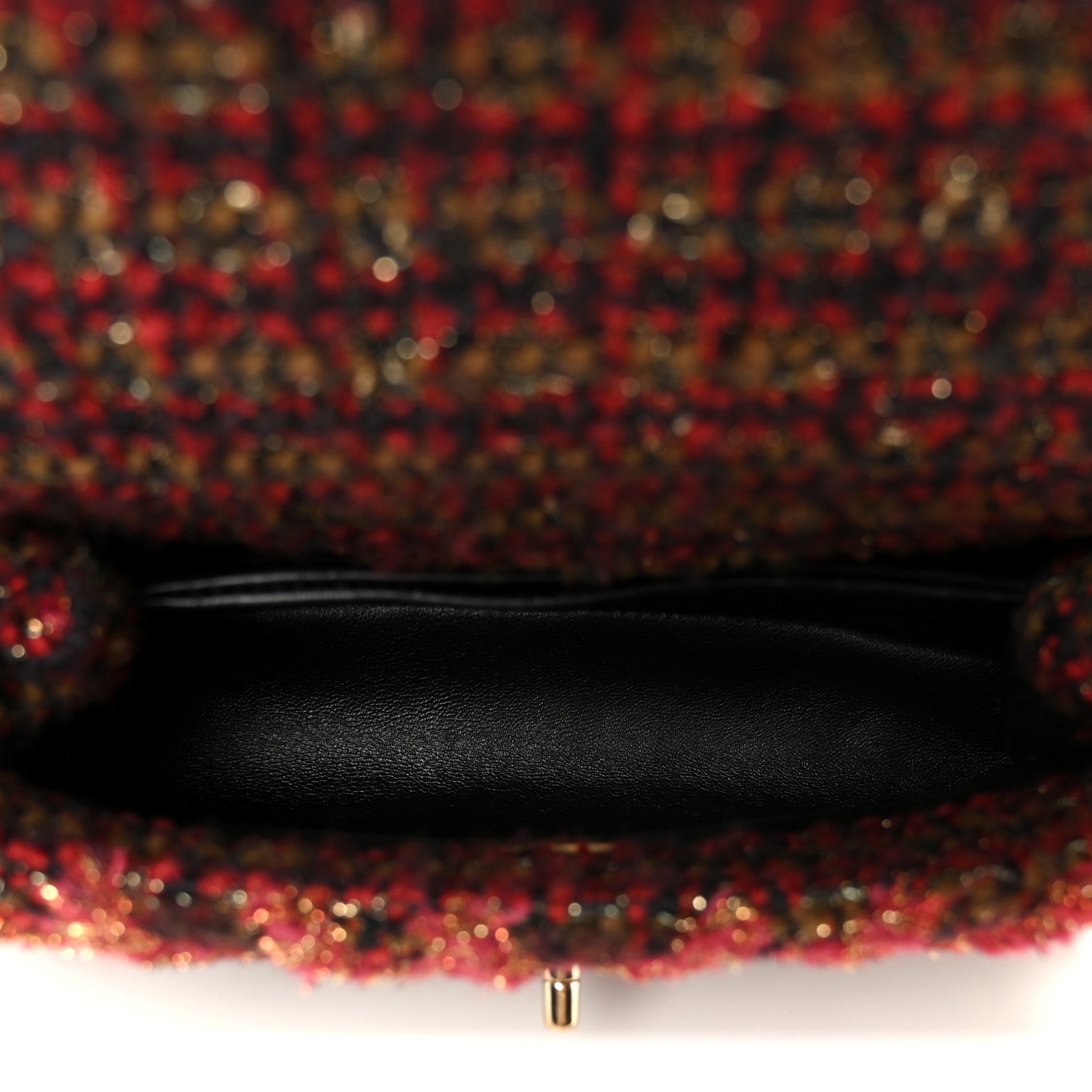 Chanel Tweed Fringe Mini Coco Handle Flap Red Black