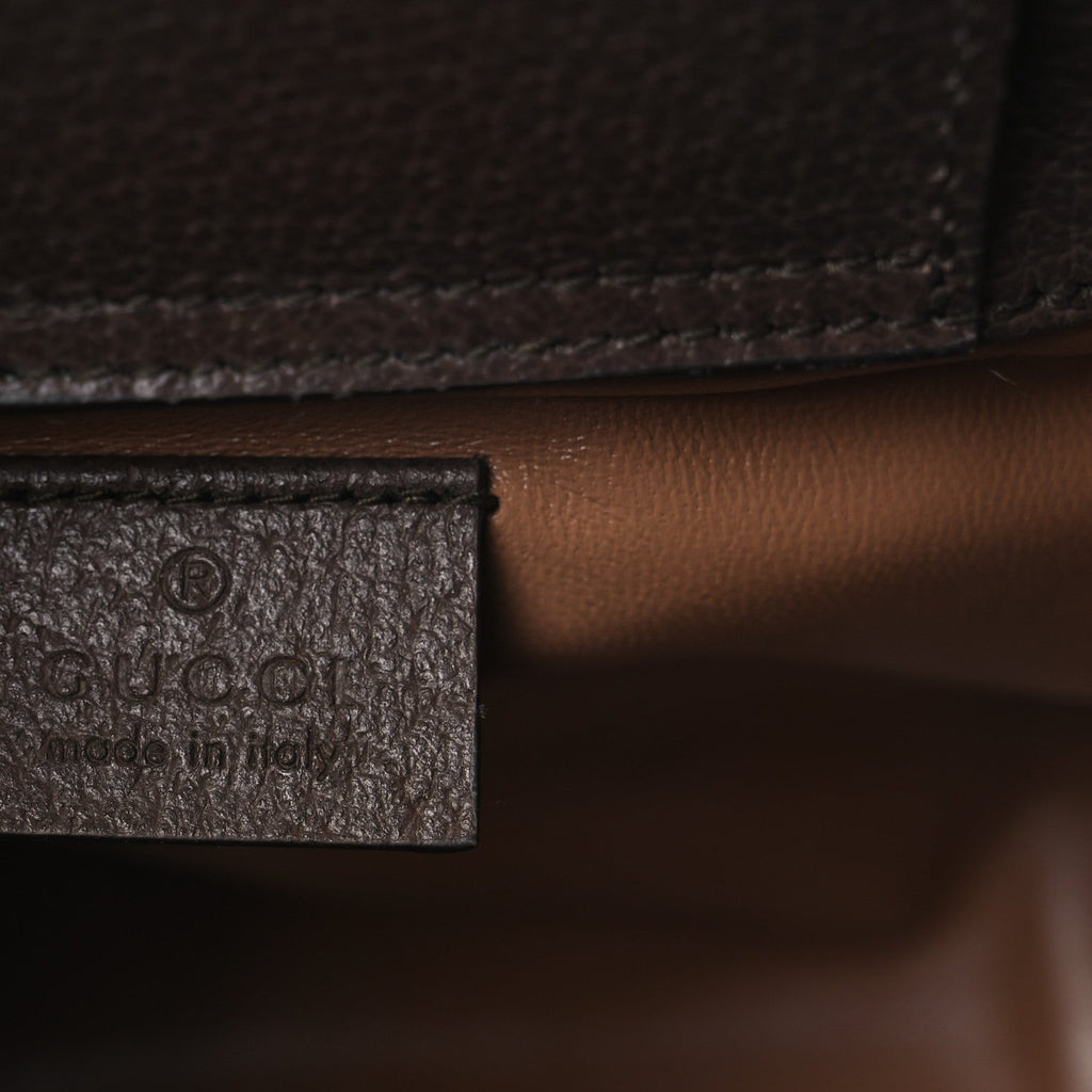 Gucci Monogram Jumbo GG Textured Dollar Calfskin Mini Diana Tote Bag Camel Ebony New Acero