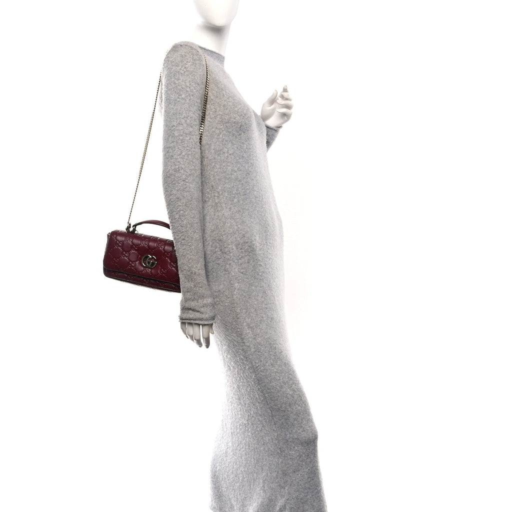 Gucci Lambskin Embossed Mini GG Milano Top Handle Shoulder Bag Rosso Ancora