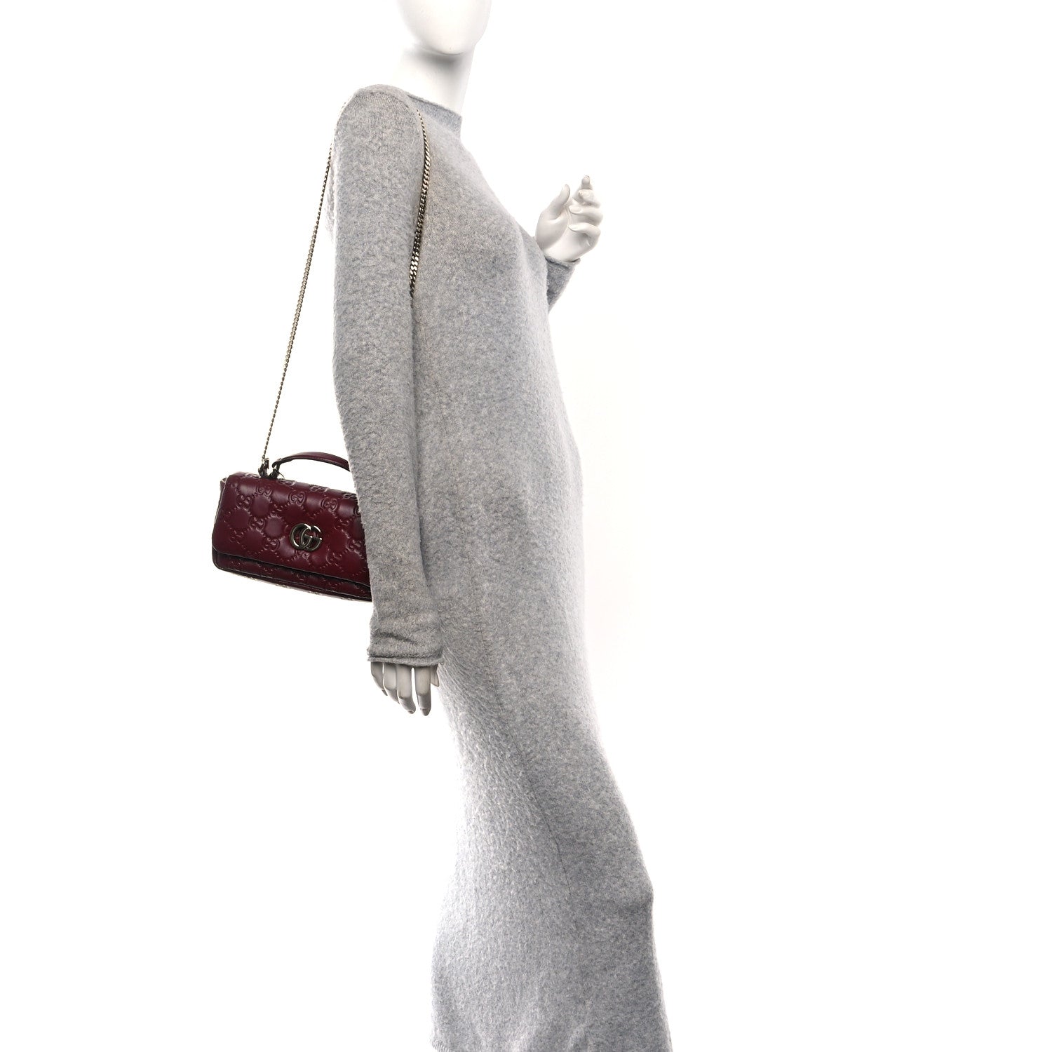 Gucci Lambskin Embossed Mini GG Milano Top Handle Shoulder Bag Rosso Ancora
