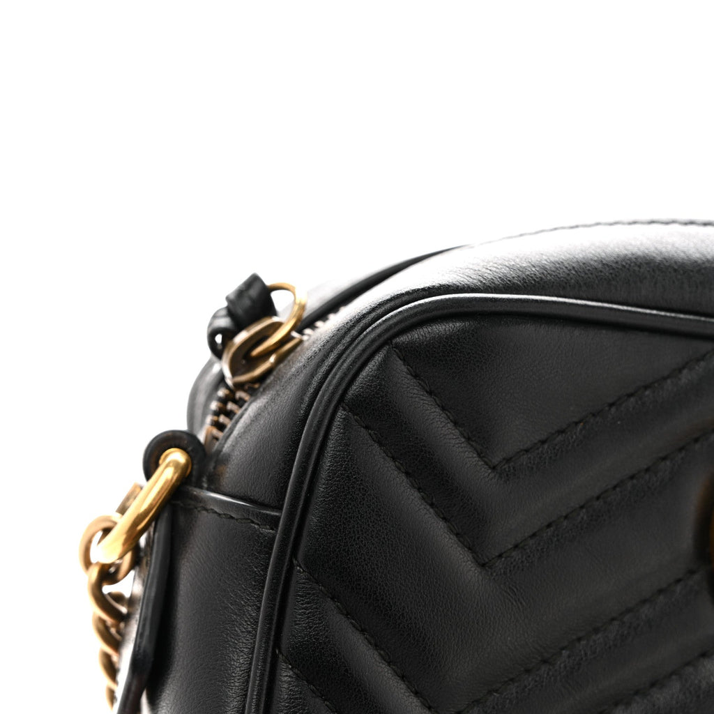 Gucci Calfskin Matelasse Mini GG Marmont Chain Shoulder Bag Black