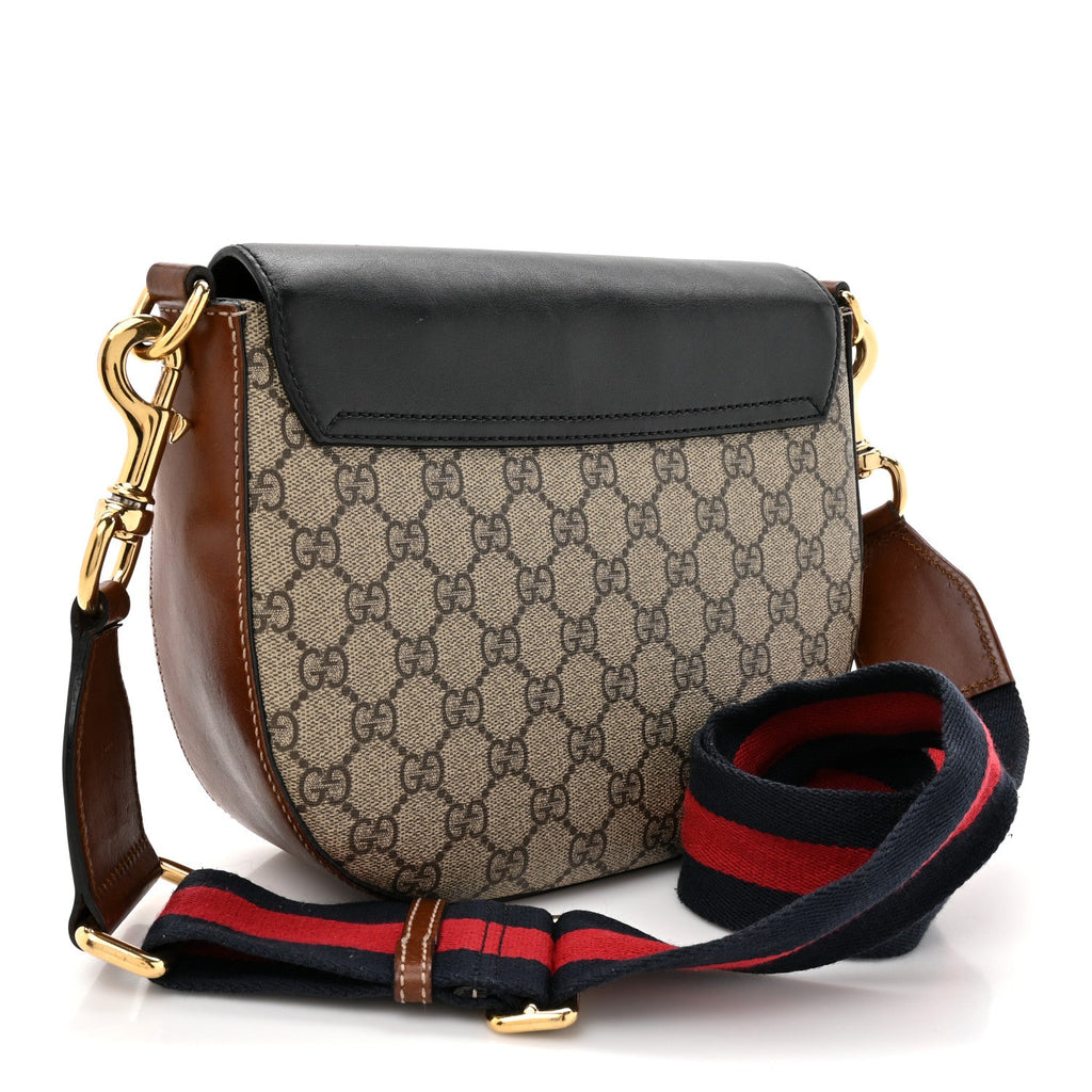 Gucci GG Supreme Monogram Web Medium Padlock Messenger Shoulder Bag Black