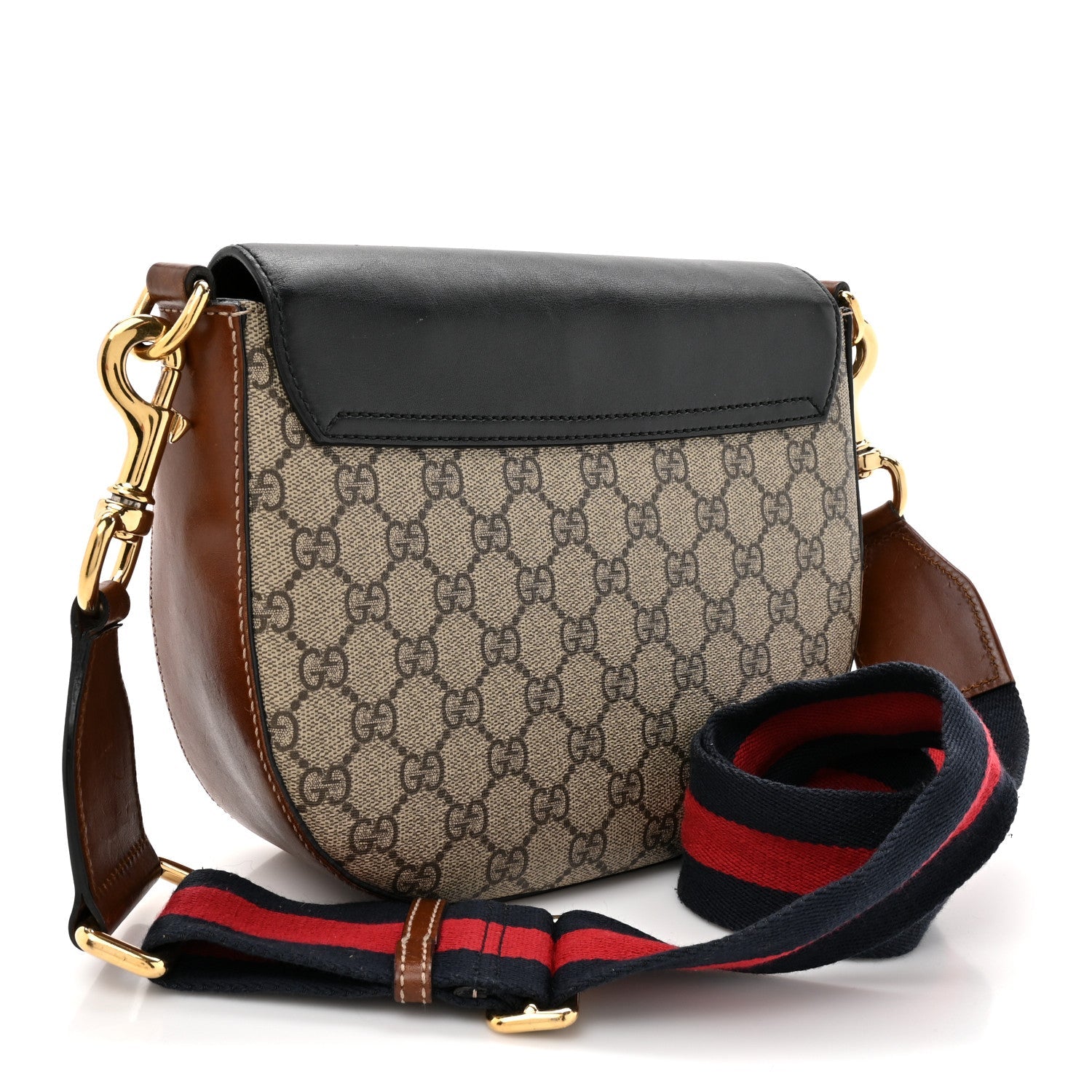 Gucci GG Supreme Monogram Web Medium Padlock Messenger Shoulder Bag Black