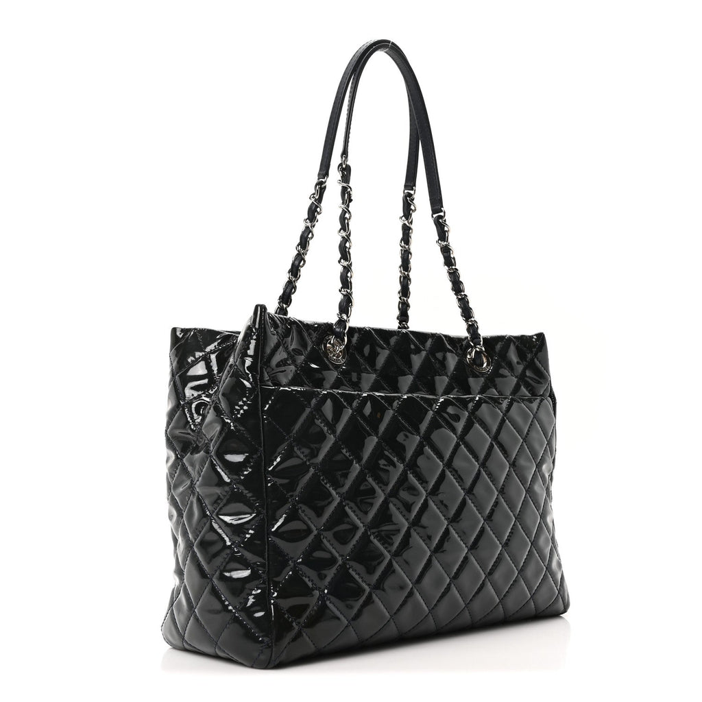 Chanel Patent Quilted Large Coco Shine Shopping Tote Navy