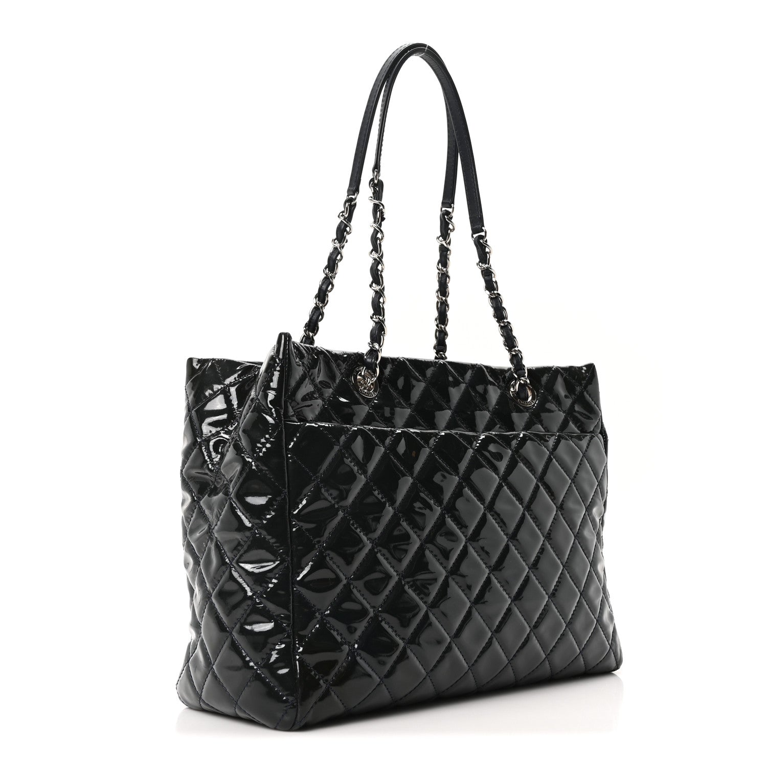 Chanel Patent Quilted Large Coco Shine Shopping Tote Navy