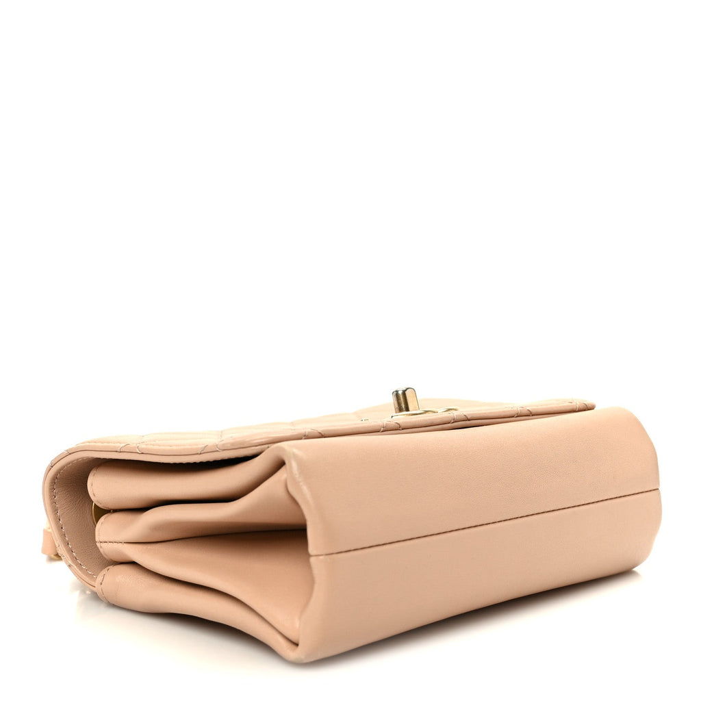 Chanel Calfskin Quilted Pearl Jewel Chain Flap Beige