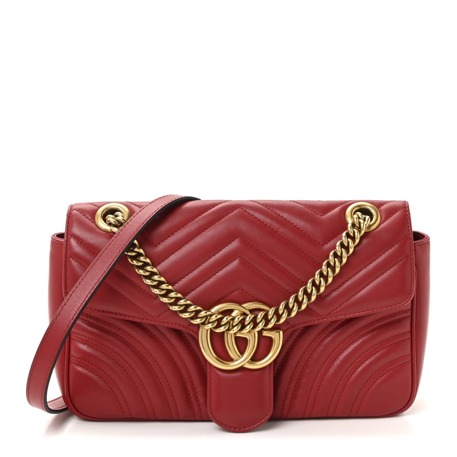 Gucci Calfskin Matelasse Small GG Marmont Shoulder Bag Hibiscus Red