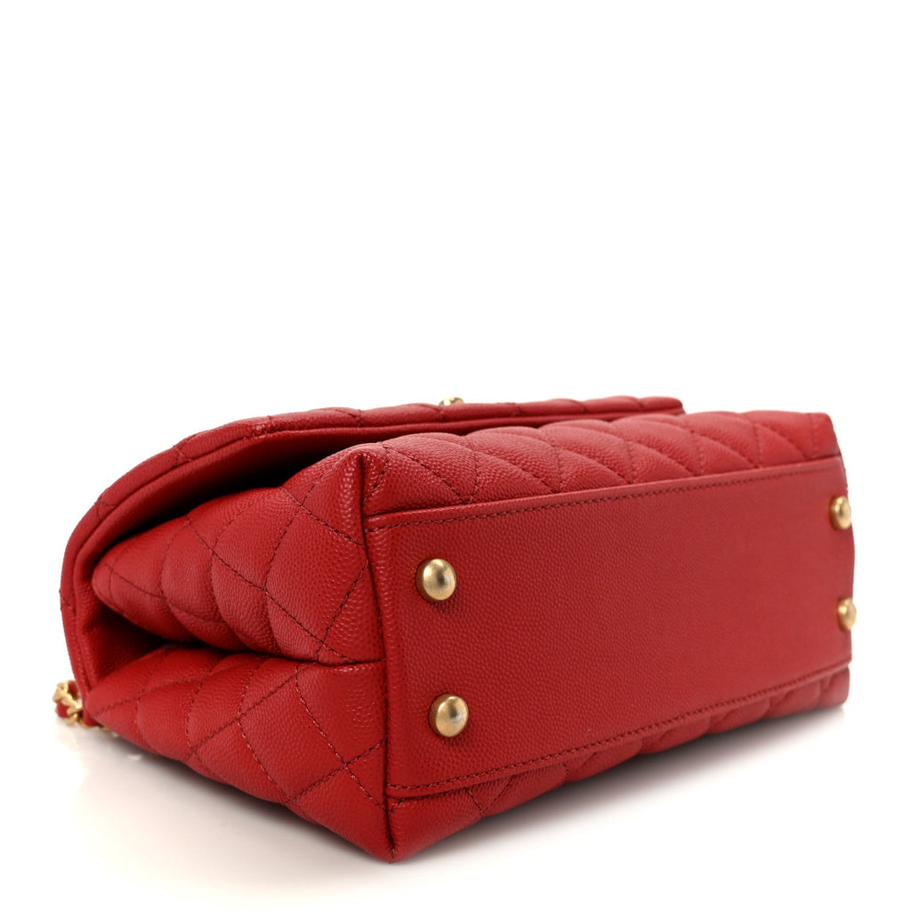 Chanel Caviar Lizard Embossed Quilted Mini Coco Handle Flap Red
