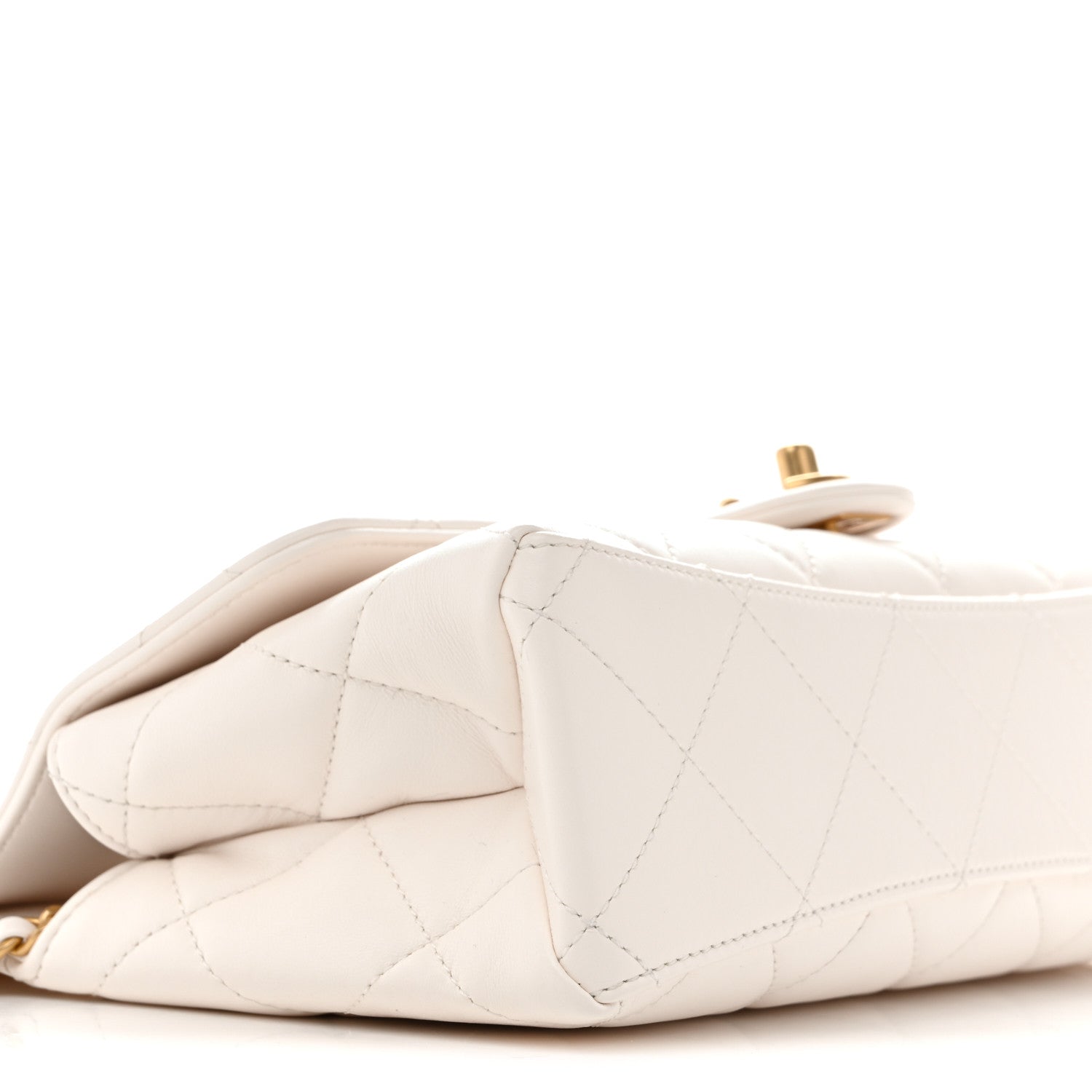 Chanel Shiny Lambskin Pearl Top Handle Flap Shopping Bag White