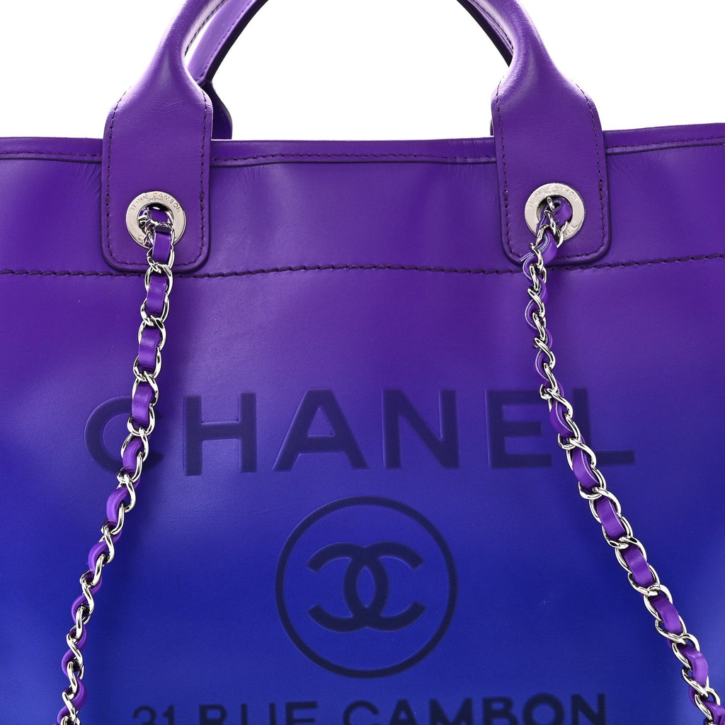 Chanel Shaded Calfskin Small Deauville Tote Purple Blue