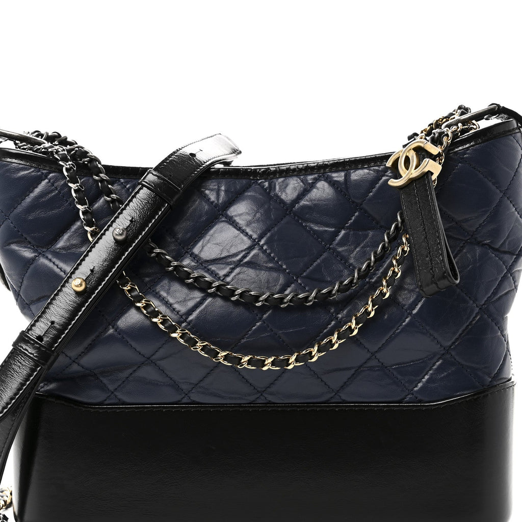 Chanel Aged Calfskin Quilted Medium Gabrielle Hobo Navy Black