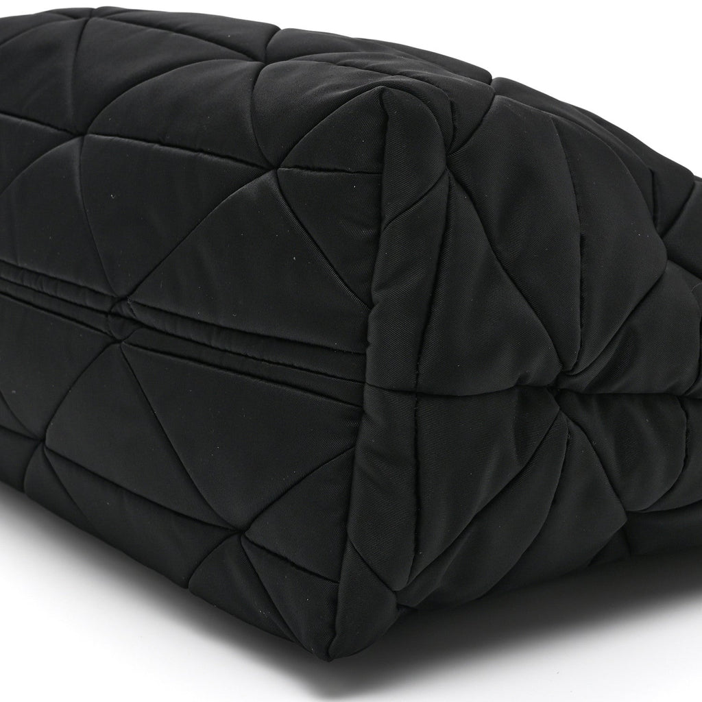 Prada Re-Nylon Nappa Triangle Quilted Padded Medium Double Handled Zip Tote Black