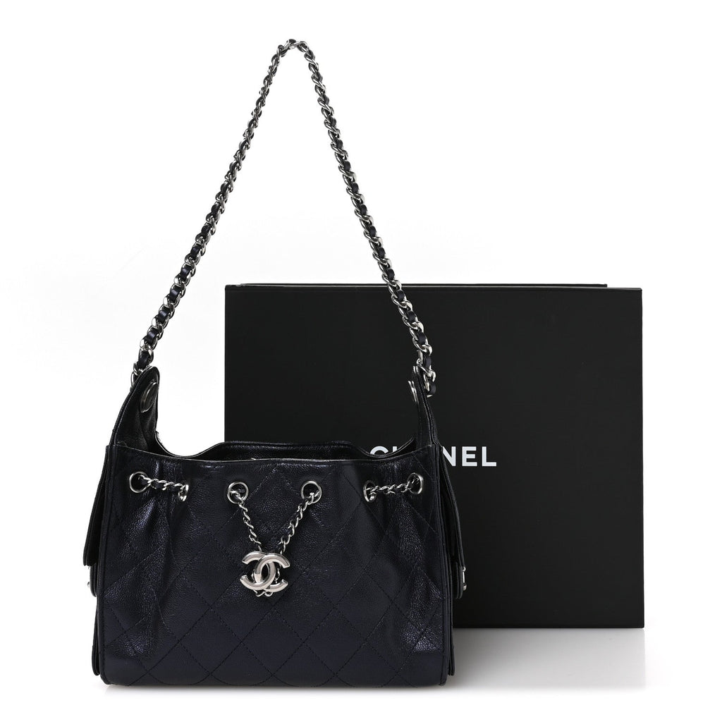Chanel Metallic Caviar Quilted Mini Chanel 25 Handbag Dark Blue
