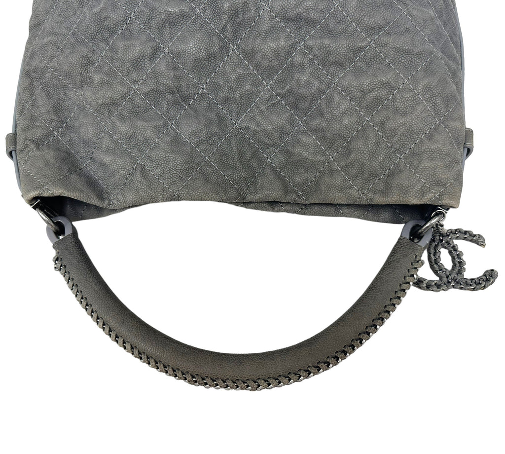 Chanel Aged Caviar Leather Boy Hobo Quilted Shoulder Tote CC Charm