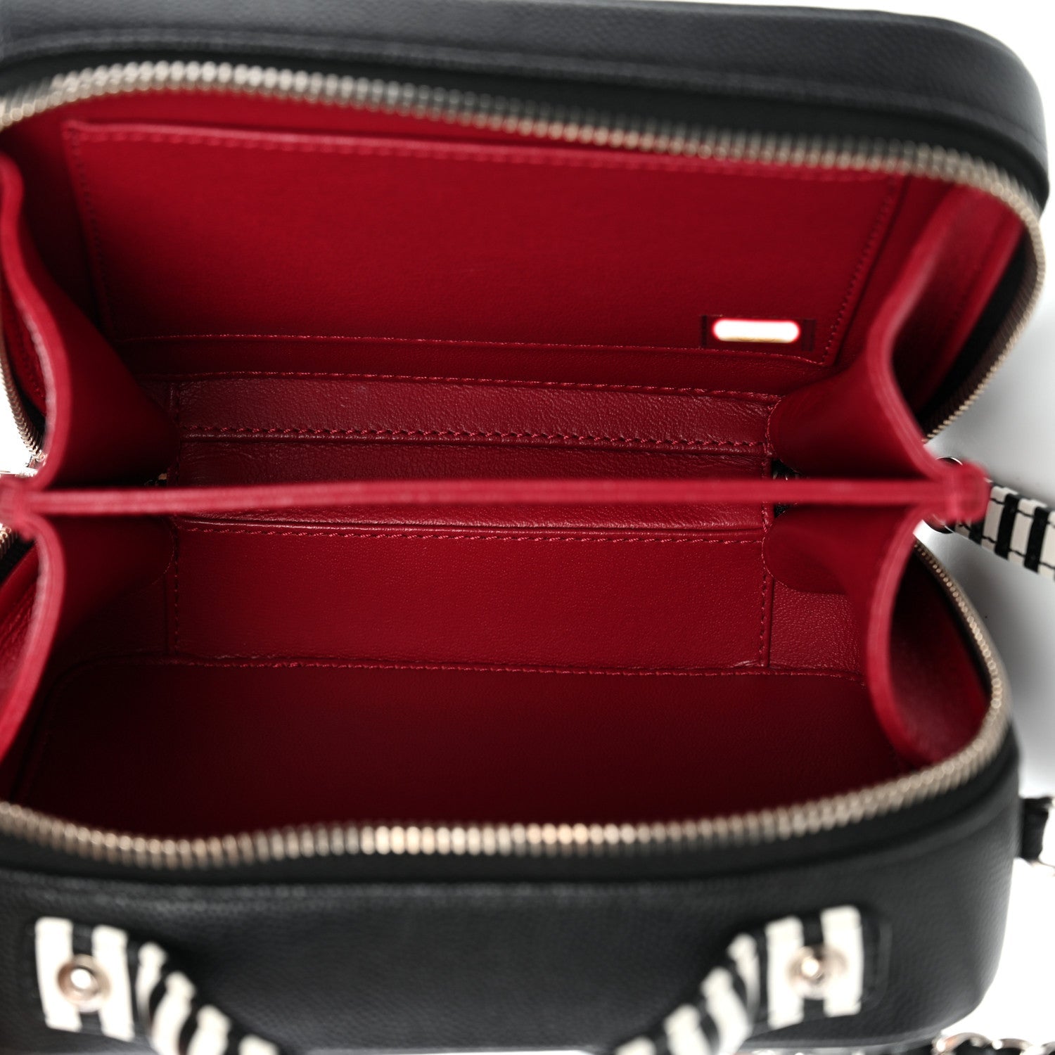 Chanel Caviar Quilted Striped Small CC Filigree Vanity Case Black White