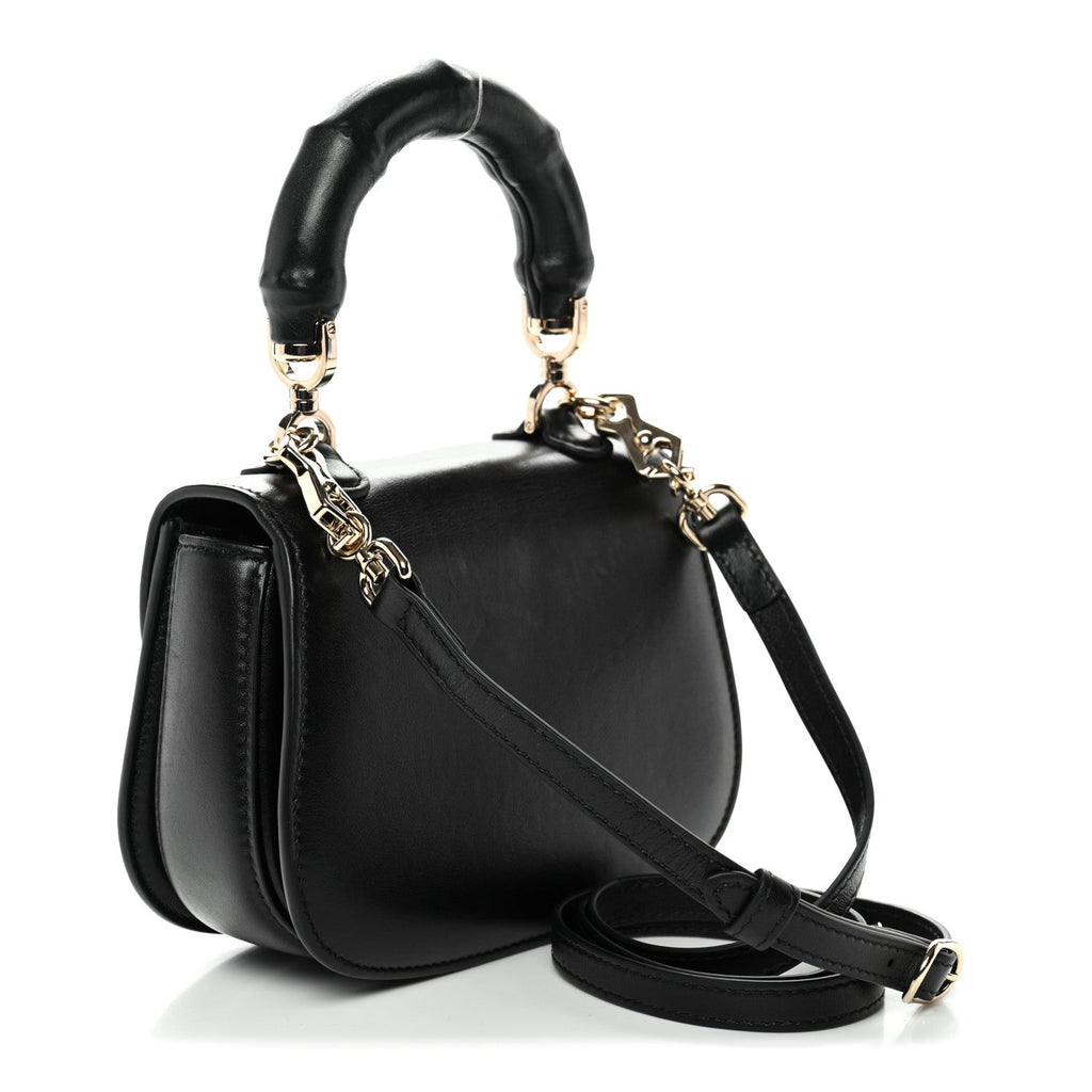 Gucci Boarded Dyana Lux Calfskin Web Monochrome Mini Bamboo 1947 Top Handle Bag Black