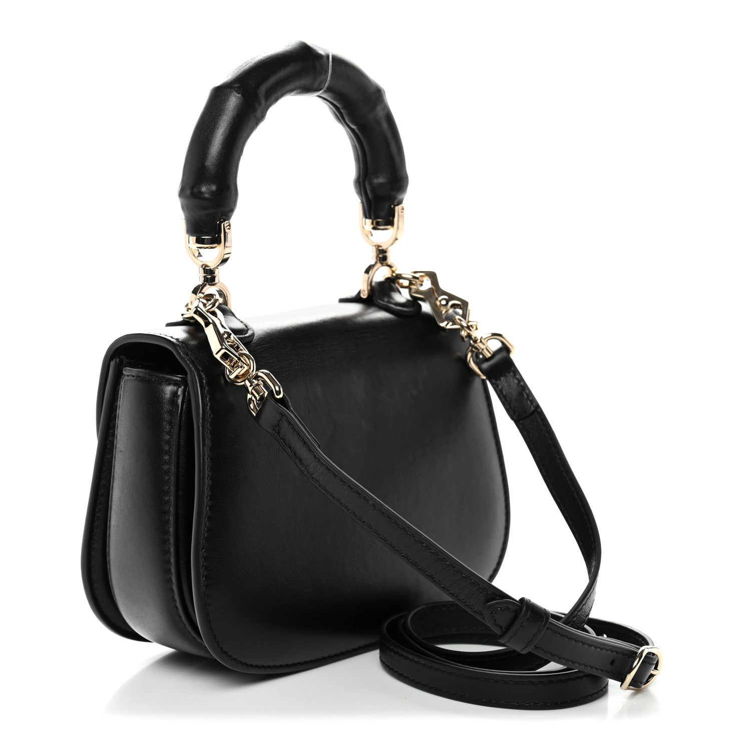 Gucci Boarded Dyana Lux Calfskin Web Monochrome Mini Bamboo 1947 Top Handle Bag Black