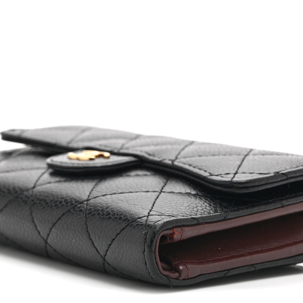 Caviar Quilted Medium Flap Wallet Black