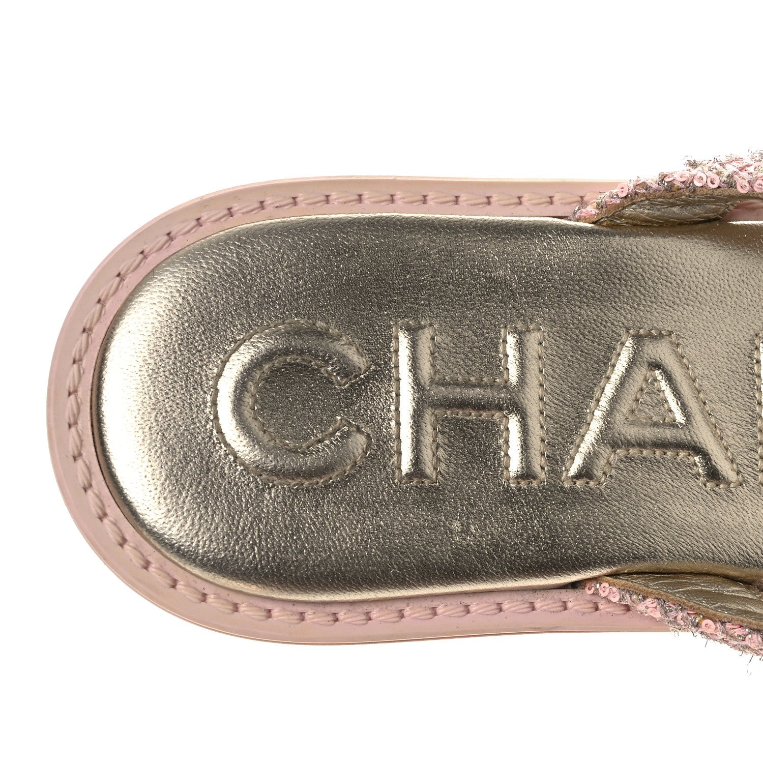Chanel Tweed Camellia Thong Sandals 37.5 Salmon Apricot Gold
