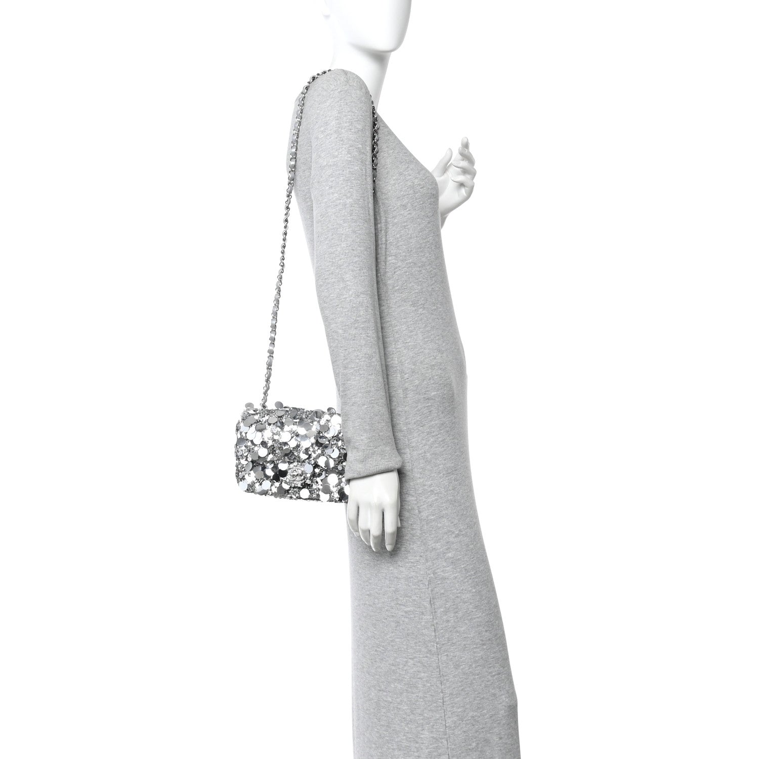 Chanel Sequin Mini Rectangular Flap Silver