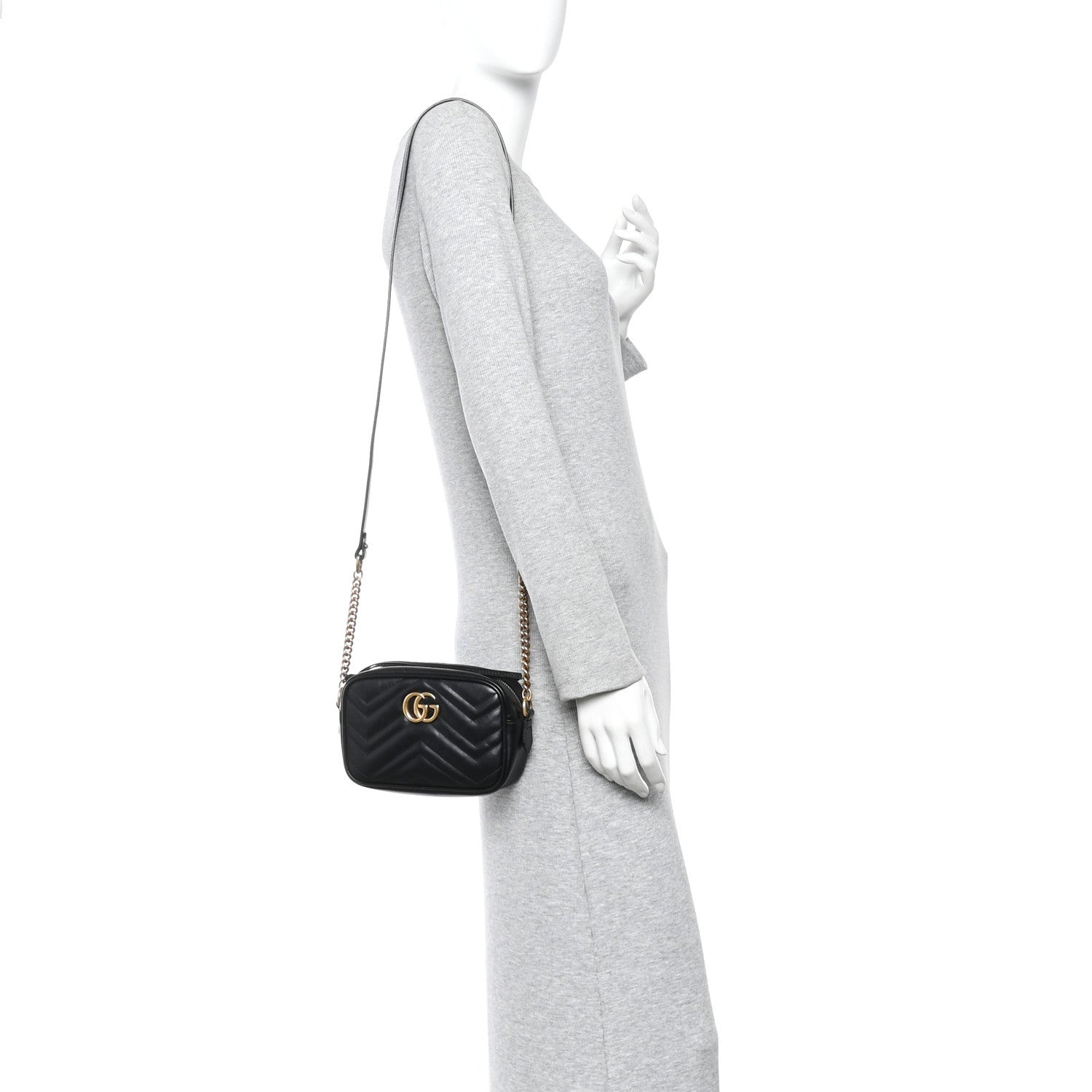 Gucci Calfskin Matelasse Mini GG Marmont Chain Shoulder Bag Black