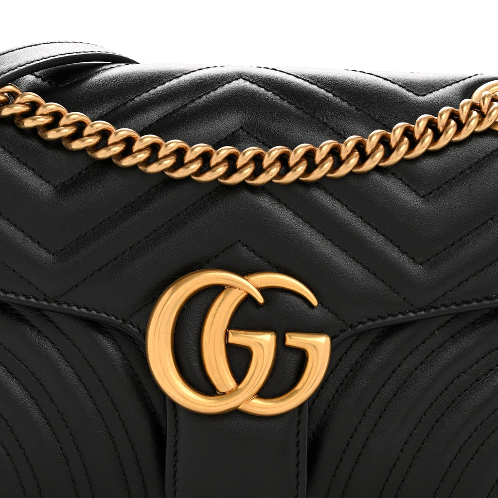 Gucci Calfskin Matelasse Small GG Marmont Shoulder Bag Black