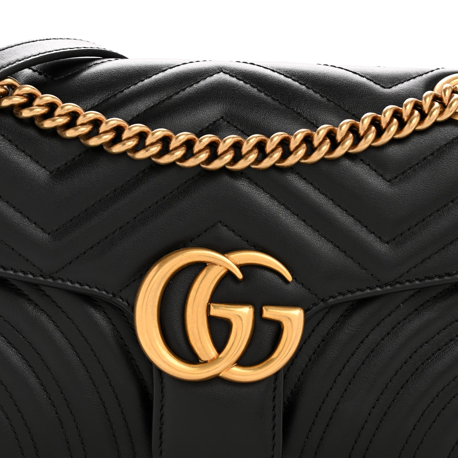 Gucci Calfskin Matelasse Small GG Marmont Shoulder Bag Black
